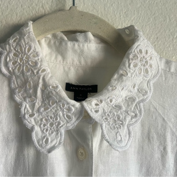 Ann Taylor Elegant White Eyelet Blouse Classic Size M NWT - Picture 15 of 15